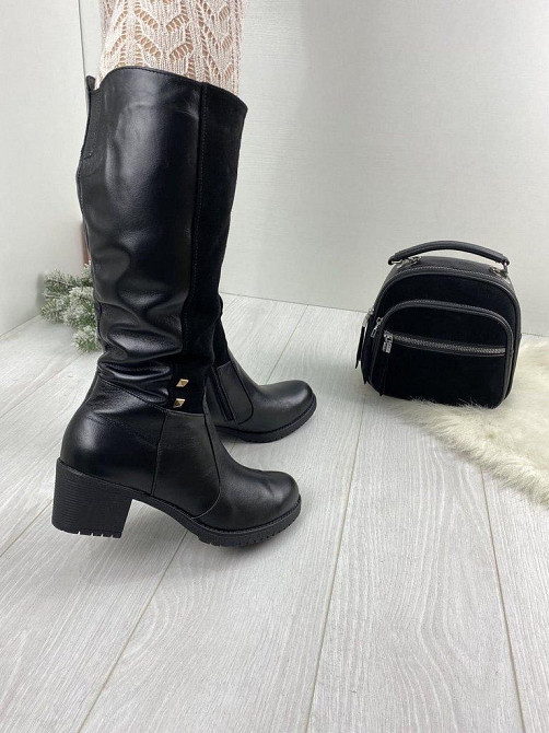 Чоботи жіночі ARLETT ТН чорні (зима, шкіра+замша натуральна) (5339) лише 36р. 36 Коломыя - изображение 1