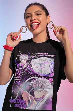 Футболка чоловіча з аніме принтом Магічна битва оверсайз (S/M/L) Чорний AnimeJ1034 Дніпро