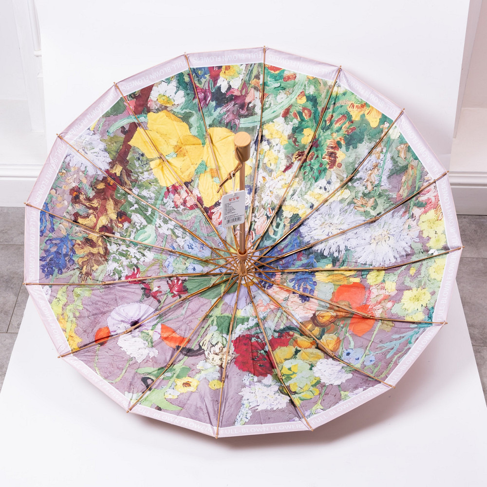 Парасолька механічна з принтом надійна з поліестеру діаметр 99 см Рожева HP-23-3M Київ - фото 3