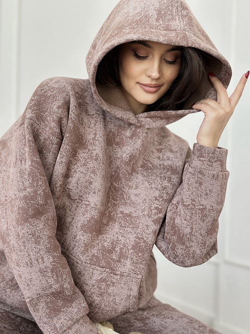 Теплий спортивний костюм жіночий мармуровий принт на флісі Бежевий XXL/XXXL Харків - фото 8