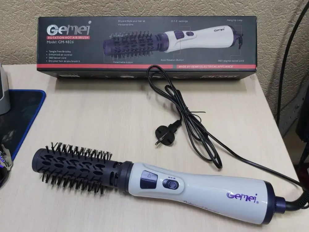 Фен щетка для волос Gemei GM-4826 7703 Вращающийся фен расческа / Стайлер для волос Одесса - изображение 8