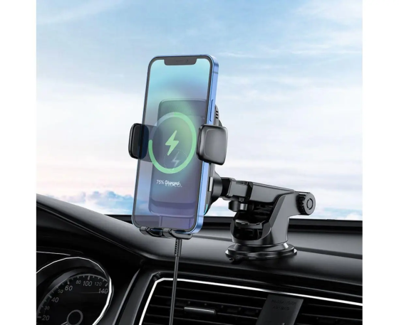 Тримач для телефону Hoco S35 з бездротовою зарядкою (автозахоплення) Чорний Київ