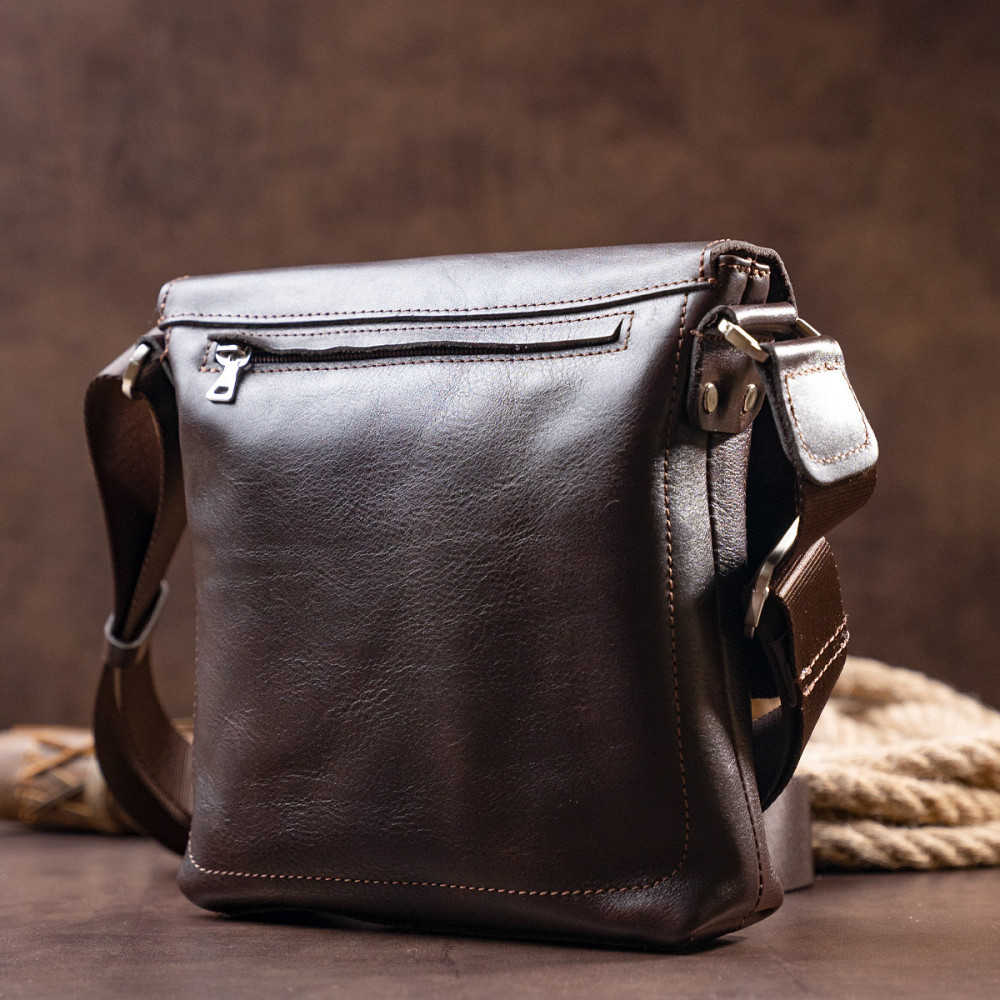 Сумка мессенджер в гладкой коже GRANDE PELLE 11334 Шоколадная Киев - изображение 8