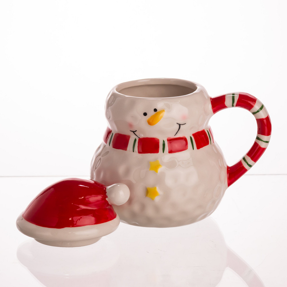 Новорічна порцелянова чашка з кришкою для чаю та кави 400 (мл) Сніговик дитяча чашка на подарунок на новий рік CR-1-34 Коломия - фото 4