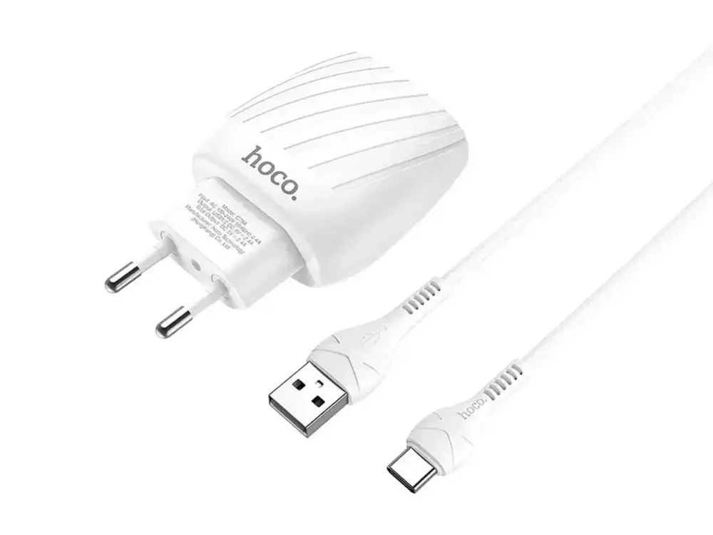 Сетевое зарядное устройство Hoco C78A Max Energy 220V (10.5W, 5V/2.4A) на 2 USB-порта с кабелем USB - Type-C для Android / iPhone Одесса - изображение 1