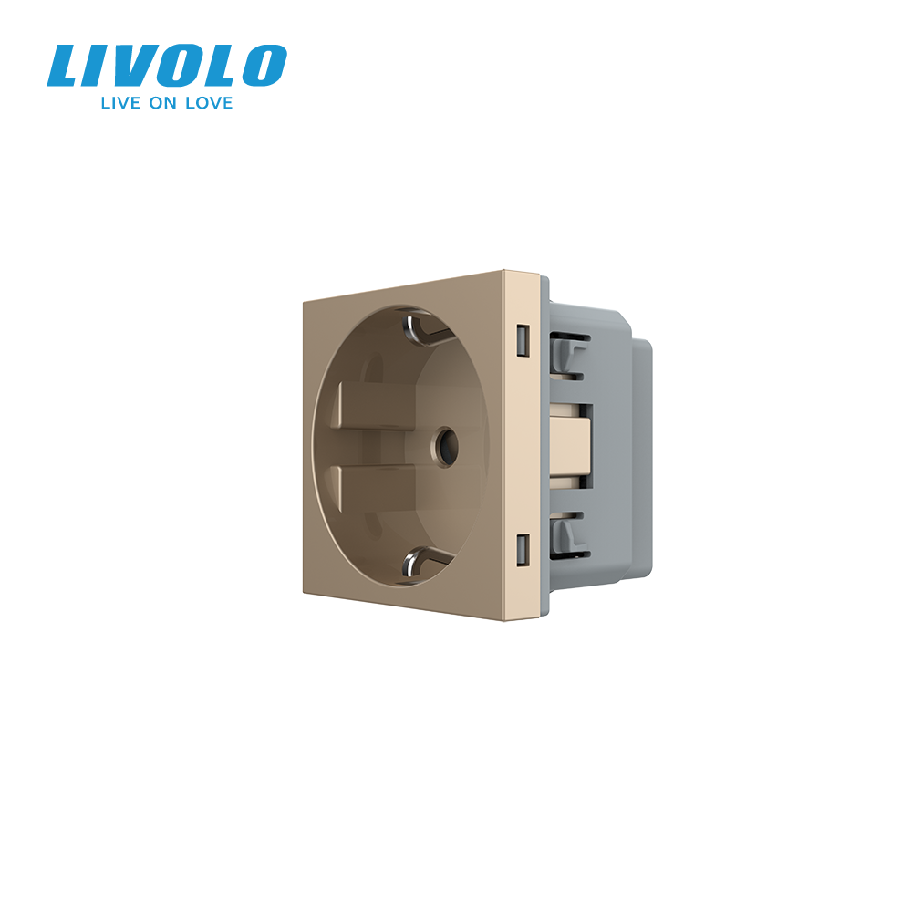 LIVOLO Електрична розетка LIVOLO, золота, 16А 250В, з заземленням і захисними шторками, модуль Коломыя - изображение 1