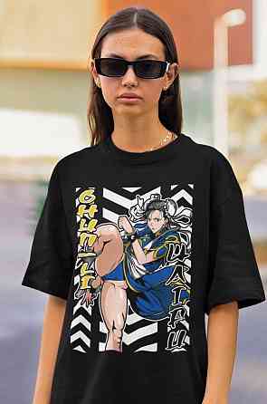 Футболка з аніме принтом Кхун Лі Стреет Фігхтер оверсайз (S/M/L) Чорний AnimeJ0935 Дніпро