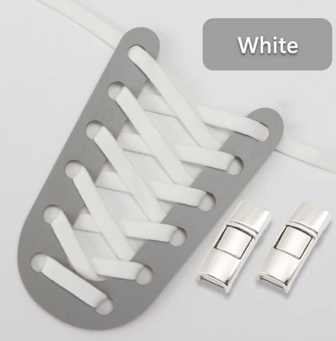 Еластичні шнурки без зав'язок з металевими застібками Білий Смела - изображение 1