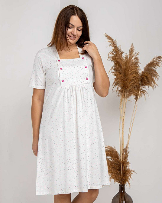 Нічна сорочка для вагітних та годуючих Nicoletta Горошок розмір XL (48-50) Білий+Рожевий Кривий Ріг - фото 2