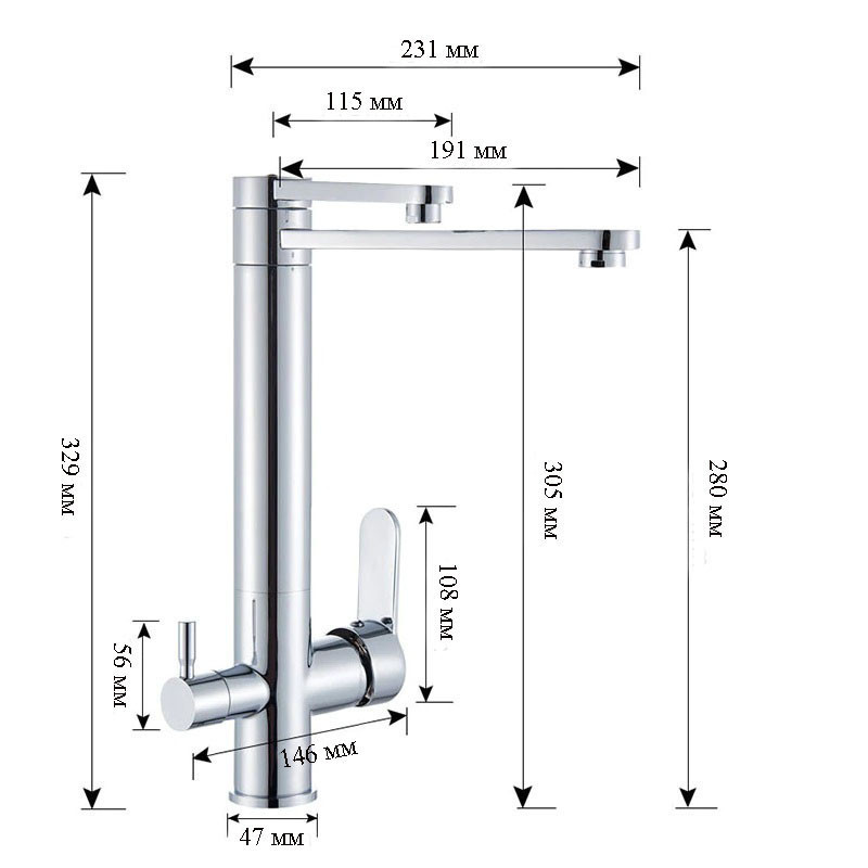 Змішувач для кухні для фільтрованої води двоважільний, кухонний кран з подвійною ручкою WanFan Хром Кам'янець-Подільський - фото 4