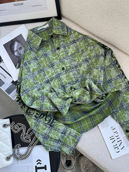 Женская стильная оверсайз рубашка в клетку турецкая фланель Зеленый Одесса - изображение 9