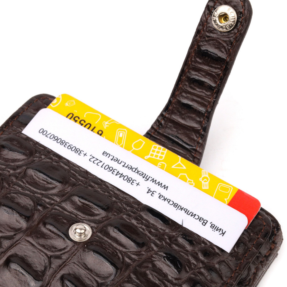 Визитница из натуральной фактурной кожи под крокодила KARYA 20965 Коричневый Киев - изображение 5