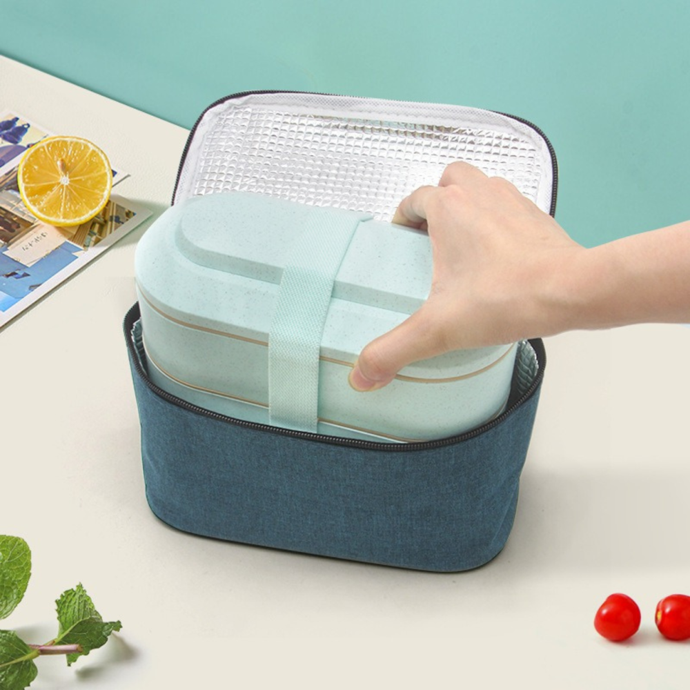 Контейнер, ланч-бокс для гарячої та холодної їжі з термосумкою, двоярусний для обіду зі столовими приборами, 900 мл, блакитний Кам'янець-Подільський - фото 2