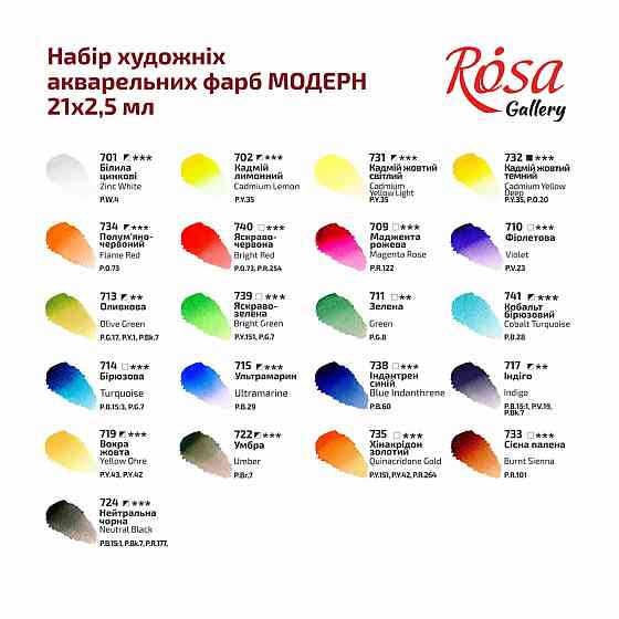 Набір акварельних фарб MODERN металевий пенал Індіго 21кол. х 2,5мл кювета ROSA Gallery Київ