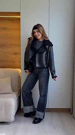 Женская укороченная дубленка в американском стиле Черный 2, 44/46 Одесса