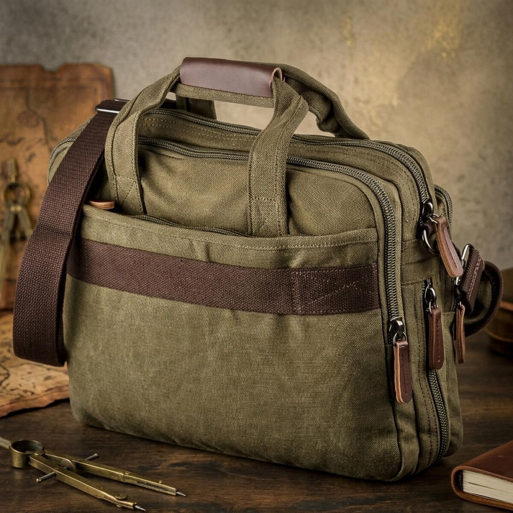 Сумка текстильная для ноутбука на два отделения Vintage 20180 Зеленая Киев - изображение 10