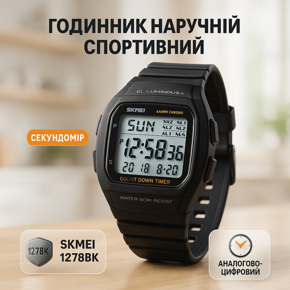 Часы для мужчин с водозащитой SKMEI 1278BK, Модные наручные электронные часы спортивные армейские GQ-67 Львов - изображение 3