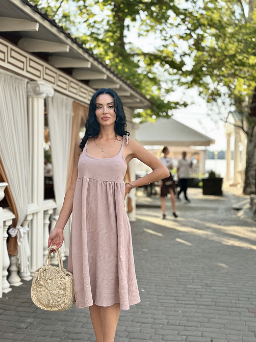 Летнее платье сарафан из муслина на бретельках Caramel 50-52, Капучино Киев - изображение 2