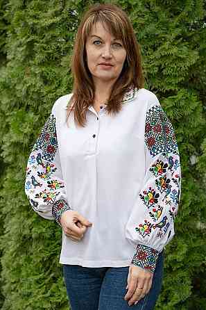 Вишиванка жіноча, лляна, біла, з довгим рукавом, топ Київ