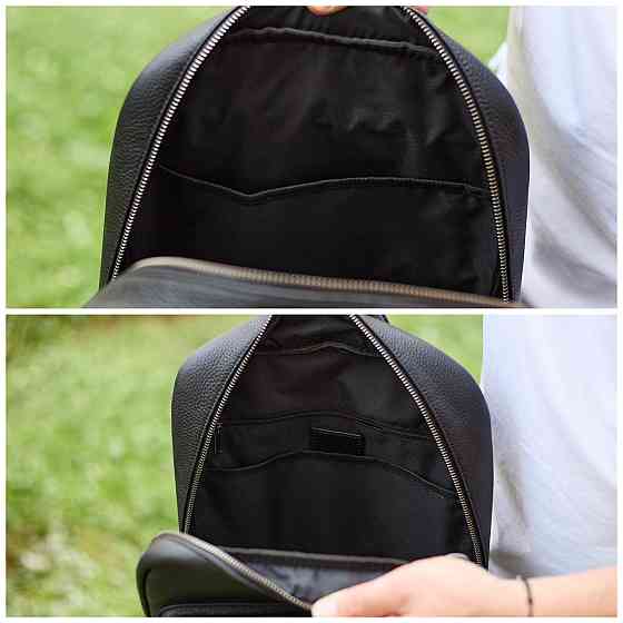 Чорний чоловічий рюкзак з натуральної шкіри для роботи та подорожей Київ