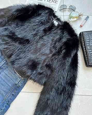 Женская укороченная оверсайз шуба без воротника искусственный мех Черный Одесса
