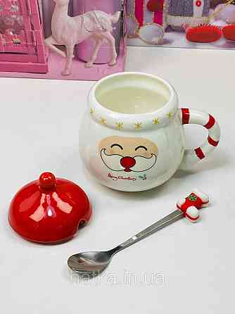 Кухоль з кришкою і ложкою керамічний новорічний Olens "Кенді-Санта" 400 мл 102-1062 Київ