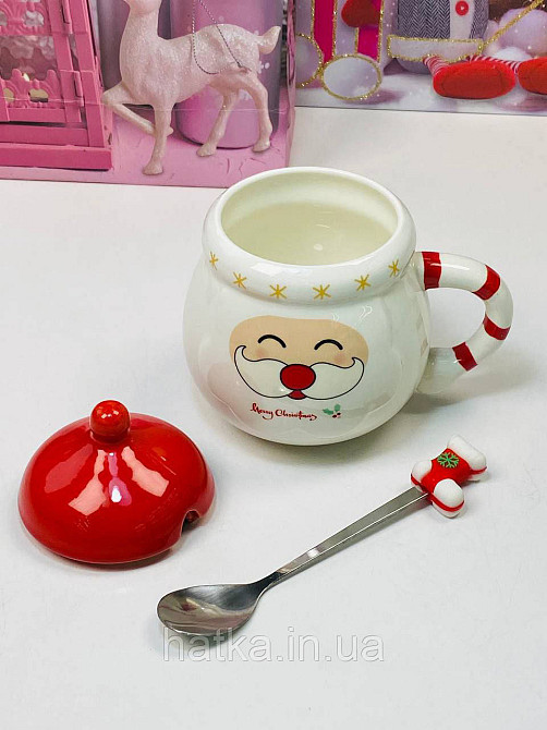 Кухоль з кришкою і ложкою керамічний новорічний Olens "Кенді-Санта" 400 мл 102-1062 Київ - фото 4