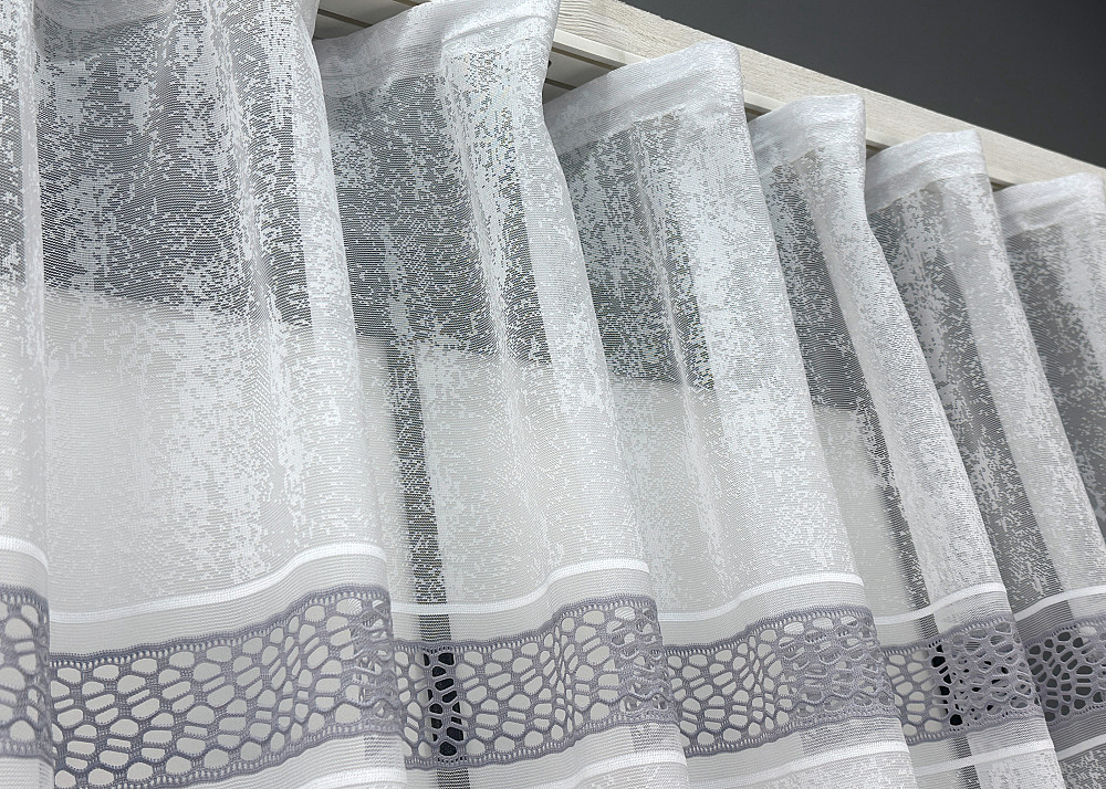 Короткий тюль жакард, висотою 1,5м, колір білий з сірим 1947т Київ - фото 7