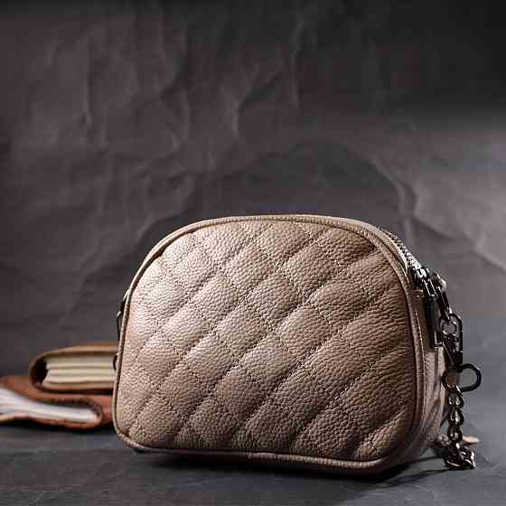 Удобная женская стеганая сумка из мягкой натуральной кожи Vintage 22328 Бежевая Киев