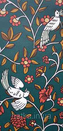 Шпалери вінілові на флізеліні Rasch Clasik 0,53х10 райські пташки квіти листя гілки яскраві білі на зеленому Київ