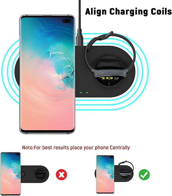 Беспроводное зарядное устройство EloBeth 2-в-1 для Samsung Galaxy и Qi-устройств: быстрая зарядка телефона и часов Киев - изображение 4