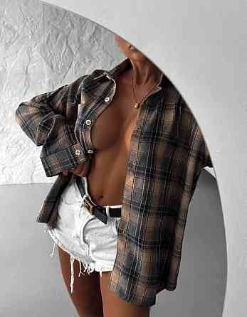 Женская базовая рубашка в клетку турецкая фланель Синий Одесса