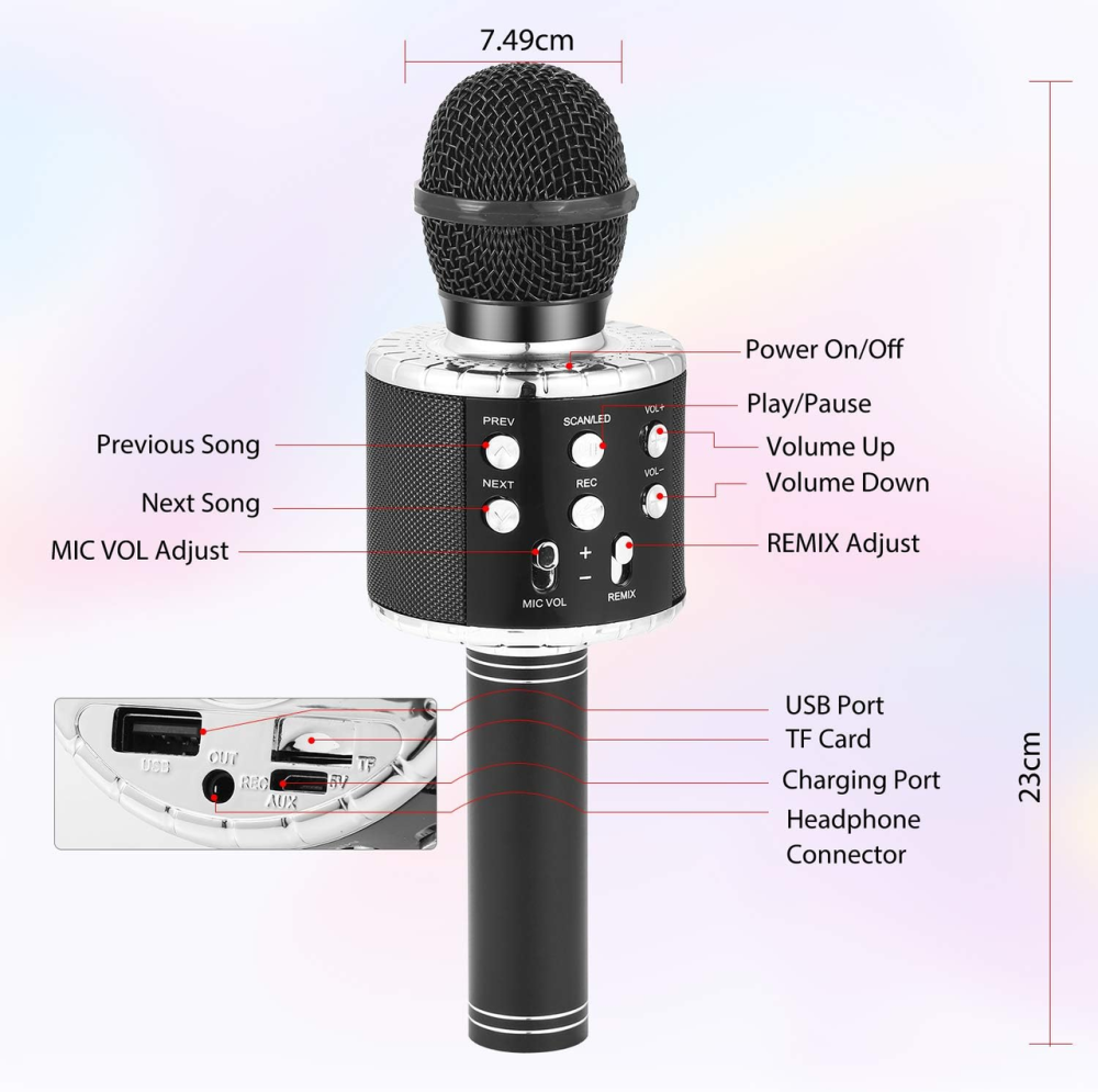 Бездротовий караоке-мікрофон Fede FM920506 Bluetooth, 5 Вт, RGB-підсвічування, зміна голосу, Echo, для дітей та дорослих Київ - фото 7