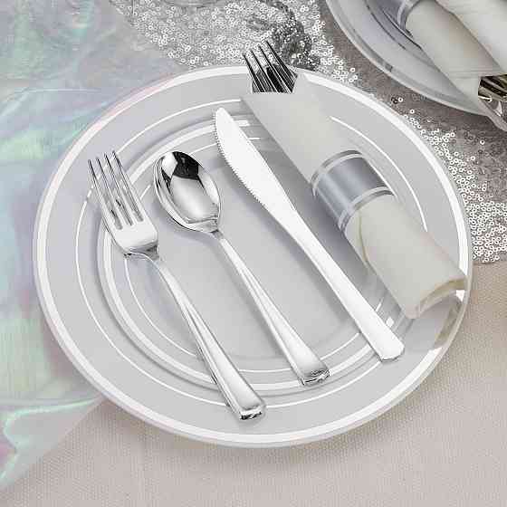 Набір пластикових столових приборів 18 шт якісних (ножі, виделки, ложки).Багаторазовий посуд, сріблясті Кам'янець-Подільський