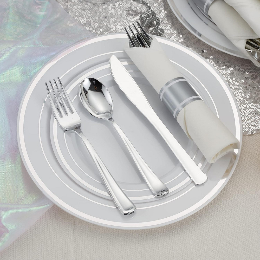 Набор пластиковых столовых приборов 18 шт качественных (ножи,вилки, ложки).Многоразовая посуда, серебристые Каменец-Подольский - изображение 1
