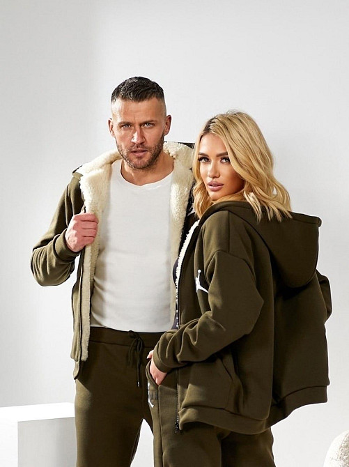 Женский повседневный теплый костюм Тринитка на флисе Хаки, 44/46 Одесса - изображение 4