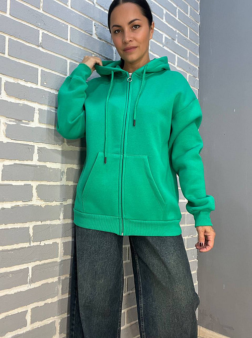 Толстовка женская Quzen 482 удлиненная на молнии капюшон базовая оверсайз утепленная флис one size, зеленый, one size Киев - изображение 6
