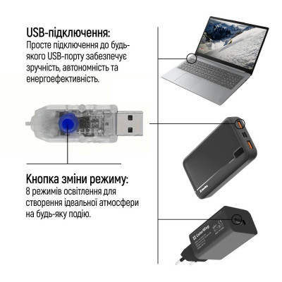 Гирлянда ColorWay Мишура LED 150 5 м 8 функций теплый цвет USB (CW-G-150L5U) Винница - изображение 6