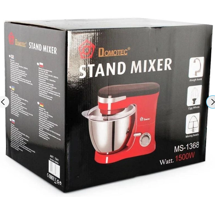Міксер-тестоміс  Domotec MS-1368 з чашею 4 л 1500W Червоний 7041 пт Одеса - фото 6