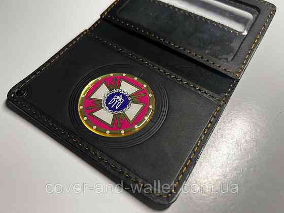 Обкладинка ДССЗІ (тримувач зв'язок) з пластиковим шевроном із вінтажної шкіри Чорний Київ