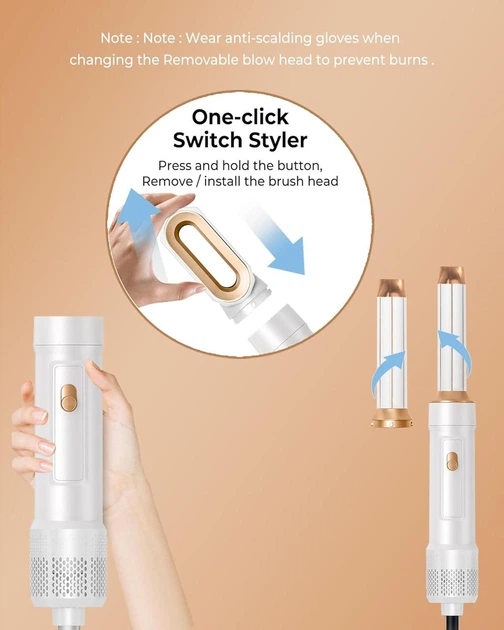 Мультистайлер 6 в 1 UKLISS Air Styler: Фен-щетка с эффектом Coanda, ионизация, керамика, стайлер для локонов и объема, Белый Киев - изображение 8