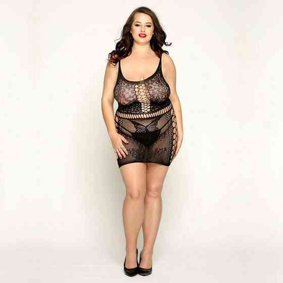Сітчаста сукня з метеликами JSY «Сексапільна Емілі» Plus Size, Black, імітація шнурівки, мереживо Sex Aura Київ