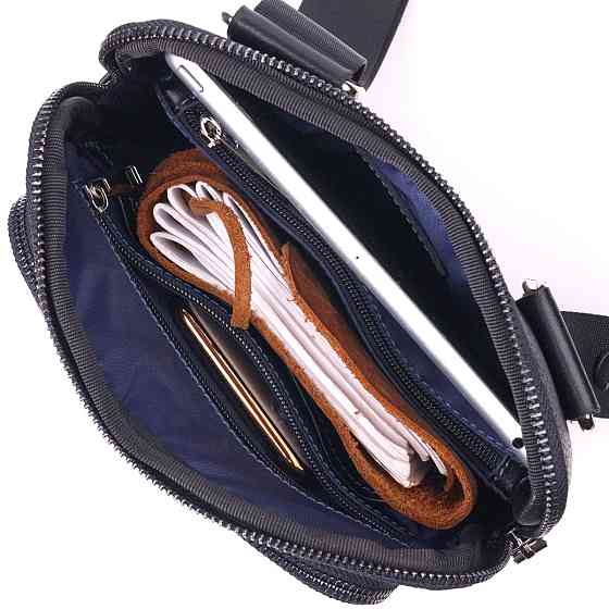 Чоловіча сумка із комбінованої натуральної шкіри Чорна (SHVIGEL) Київ