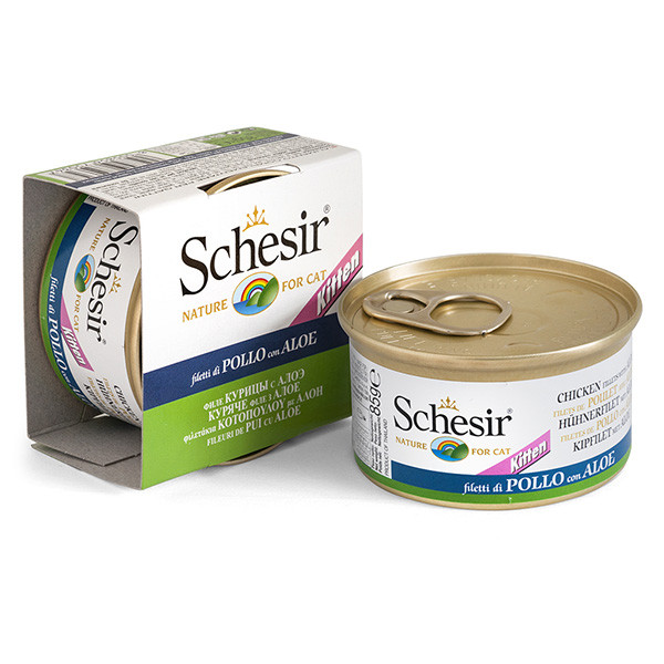 Schesir Kitten Care Chicken with Aloe ШЕЗІР КУРКА З АЛОЕ в желе натуральні консерви для кошенят, повнораціонний вологий корм, банка 85г Київ - фото 1