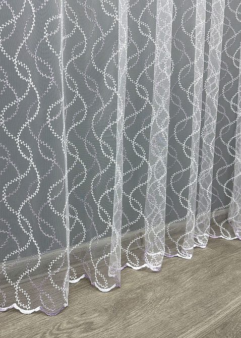 Тюль VR-Textil 1834т Фатин з вишивкою Білий з бузковим 300х270 см (40-185) Київ - фото 8