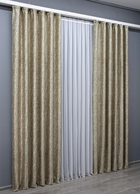 Комплект готових штор VR-Textil Блекаут-софт Жаклін № 671ш(Б) Бежевий з карамельним 100х270 см 2шт (31-366) Київ - фото 4