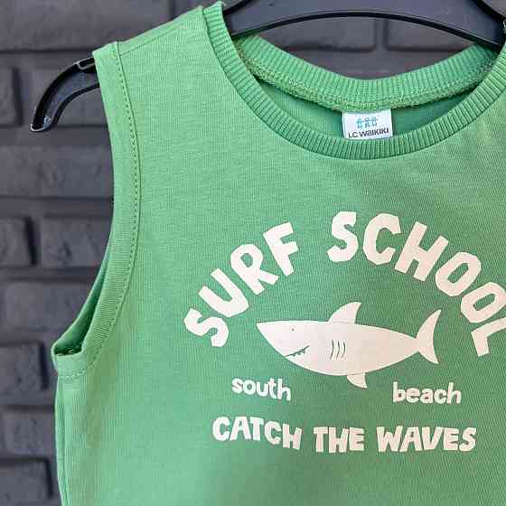 Дитяча Літня Майка з Принтом Акули (Surf School) для Хлопчика LC Waikiki Зелена 9-12 міс (74-80см) Київ