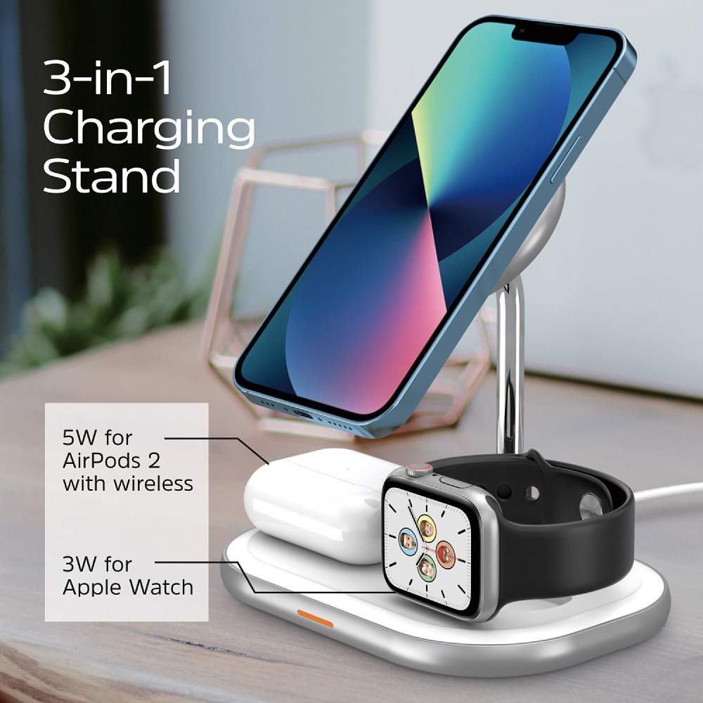 Зарядний пристрій 15W 3-in-1 Magnetic Wireless Fast Charger white Energizer Винница - изображение 6