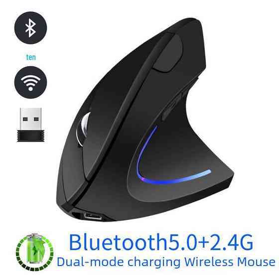 Бездротова акумуляторна вертикальна миша  Bluetooth + USB адаптер 2,4 Чорна Запоріжжя