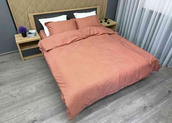 Комплект постельного белья Страйп-сатин Евро 200х230 с простыней на резинке Терракотовый (88-095) Киев